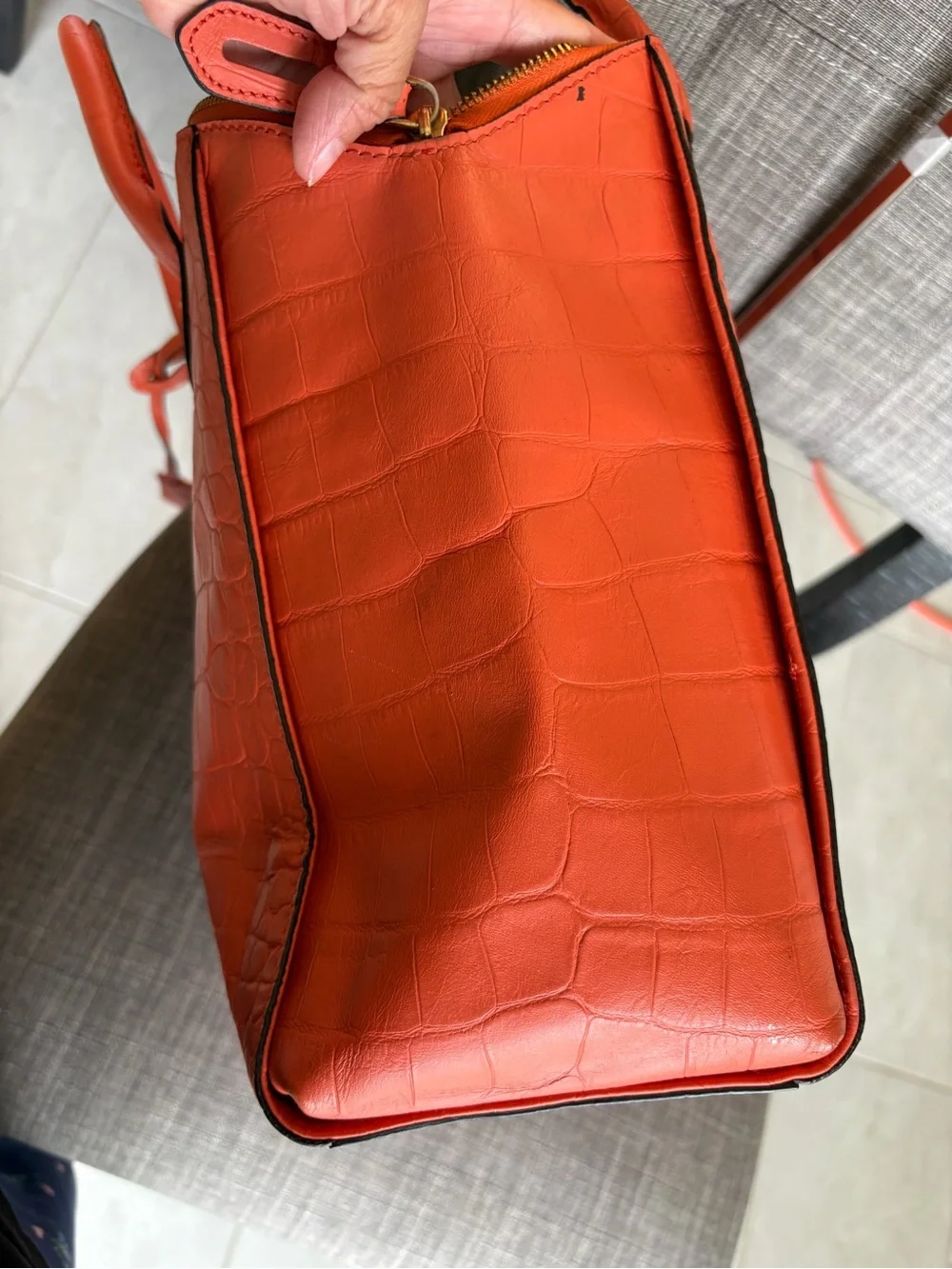 Mcm Orange Croc-Embossed Leather Tote Bag